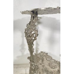 ANTICO TAVOLINO GHISA FERRO DUE RIPIANI SMALL TABLE SALOTTO FUMO ARGENTATO 1900