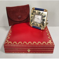 Must de Cartier OROLOGIO TAVOLO quartz SVEGLIA VIAGGIO BLU ORO Pendulette BOX