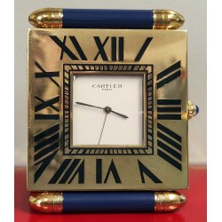 Must de Cartier OROLOGIO TAVOLO quartz SVEGLIA VIAGGIO BLU ORO Pendulette BOX