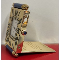 Must de Cartier OROLOGIO TAVOLO quartz SVEGLIA VIAGGIO BLU ORO Pendulette BOX
