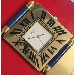 Must de Cartier OROLOGIO TAVOLO quartz SVEGLIA VIAGGIO BLU ORO Pendulette BOX