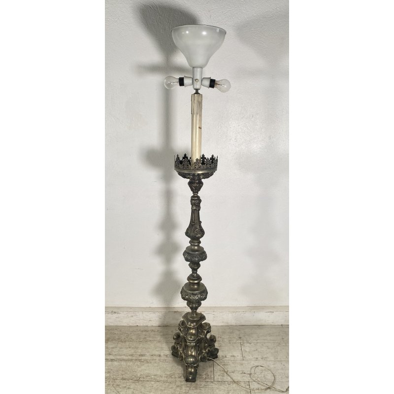 ANTICA LAMPADA PAVIMENTO PIANTANA 1900 LUME CANDELABRO EPOCA CHIESA