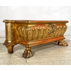 ANTICA RARISSIMA FIORIERA MASCHERONE EPOCA 1700 LEGNO FOGLIA ORO PORTA FIORI OLD