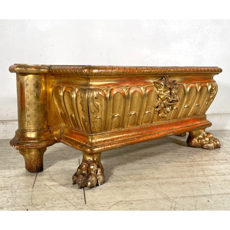 ANTICA RARISSIMA FIORIERA MASCHERONE EPOCA 1700 LEGNO FOGLIA ORO PORTA FIORI OLD