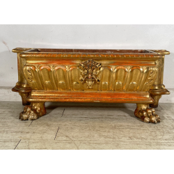 ANTICA RARISSIMA FIORIERA MASCHERONE EPOCA 1700 LEGNO FOGLIA ORO PORTA FIORI OLD