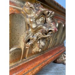 ANTICA RARISSIMA FIORIERA MASCHERONE EPOCA 1700 LEGNO FOGLIA ORO PORTA FIORI OLD