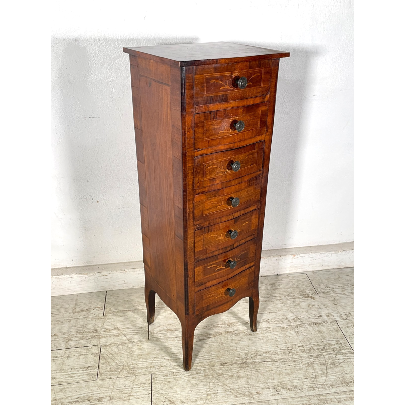 ANTICA PICCOLA CASSETTIERA SETTIMANALE epoca 1900 Legno 7 CASSETTI COMODINO H103