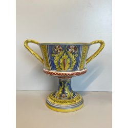 ANTICO VASO DERUTA ITALY CERAMICA COPPA ALZATA PORTAFIORI DECORO FIORENTINO 1900