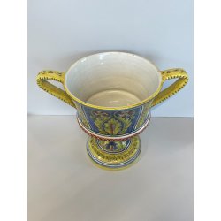 ANTICO VASO DERUTA ITALY CERAMICA COPPA ALZATA PORTAFIORI DECORO FIORENTINO 1900