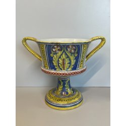 ANTICO VASO DERUTA ITALY CERAMICA COPPA ALZATA PORTAFIORI DECORO FIORENTINO 1900