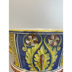 ANTICO VASO DERUTA ITALY CERAMICA COPPA ALZATA PORTAFIORI DECORO FIORENTINO 1900