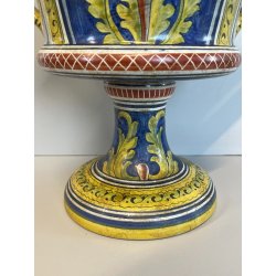 ANTICO VASO DERUTA ITALY CERAMICA COPPA ALZATA PORTAFIORI DECORO FIORENTINO 1900