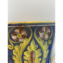 ANTICO VASO DERUTA ITALY CERAMICA COPPA ALZATA PORTAFIORI DECORO FIORENTINO 1900