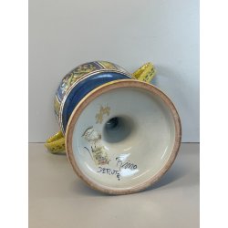 ANTICO VASO DERUTA ITALY CERAMICA COPPA ALZATA PORTAFIORI DECORO FIORENTINO 1900