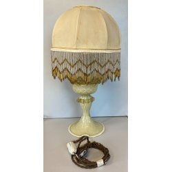 LAMPADA ABATJOUR VETRO MURANO VENEZIANO BEIGE PARALUME FRANGE STILE ART NOUVEAU