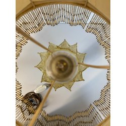 LAMPADA ABATJOUR VETRO MURANO VENEZIANO BEIGE PARALUME FRANGE STILE ART NOUVEAU