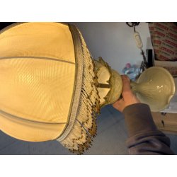LAMPADA ABATJOUR VETRO MURANO VENEZIANO BEIGE PARALUME FRANGE STILE ART NOUVEAU