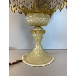 LAMPADA ABATJOUR VETRO MURANO VENEZIANO BEIGE PARALUME FRANGE STILE ART NOUVEAU
