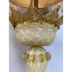 LAMPADA ABATJOUR VETRO MURANO VENEZIANO BEIGE PARALUME FRANGE STILE ART NOUVEAU