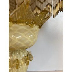 LAMPADA ABATJOUR VETRO MURANO VENEZIANO BEIGE PARALUME FRANGE STILE ART NOUVEAU