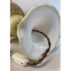 LAMPADA ABATJOUR VETRO MURANO VENEZIANO BEIGE PARALUME FRANGE STILE ART NOUVEAU