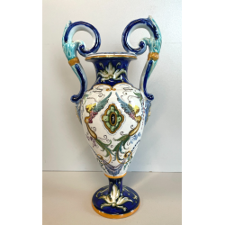 ANTICO PICCOLO VASO BIANSATO CERAMICA FIRMATO FAENZA DIPINTO COPPA EPOCA '900