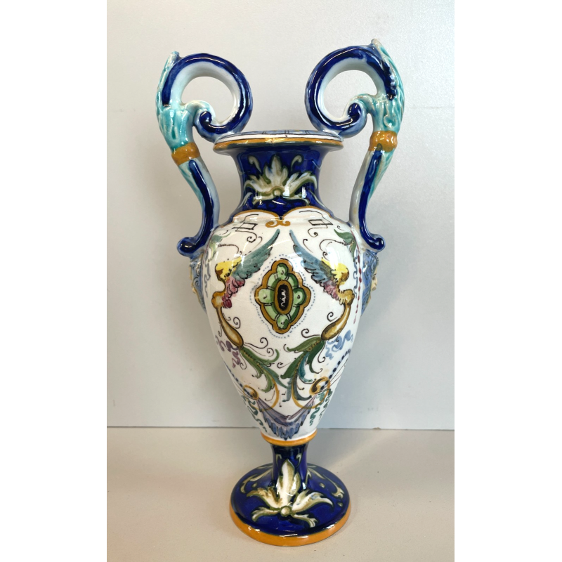 ANTICO PICCOLO VASO BIANSATO CERAMICA FIRMATO FAENZA DIPINTO COPPA EPOCA '900