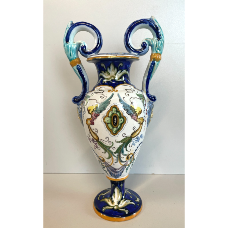 ANTICO PICCOLO VASO BIANSATO CERAMICA FIRMATO FAENZA DIPINTO COPPA EPOCA '900