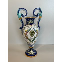 ANTICO PICCOLO VASO BIANSATO CERAMICA FIRMATO FAENZA DIPINTO COPPA EPOCA '900