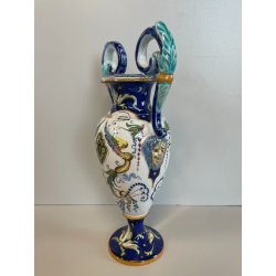 ANTICO PICCOLO VASO BIANSATO CERAMICA FIRMATO FAENZA DIPINTO COPPA EPOCA '900