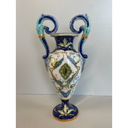 ANTICO PICCOLO VASO BIANSATO CERAMICA FIRMATO FAENZA DIPINTO COPPA EPOCA '900