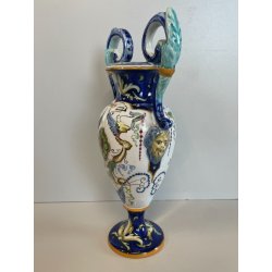 ANTICO PICCOLO VASO BIANSATO CERAMICA FIRMATO FAENZA DIPINTO COPPA EPOCA '900