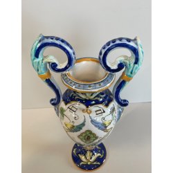 ANTICO PICCOLO VASO BIANSATO CERAMICA FIRMATO FAENZA DIPINTO COPPA EPOCA '900