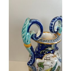 ANTICO PICCOLO VASO BIANSATO CERAMICA FIRMATO FAENZA DIPINTO COPPA EPOCA '900