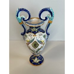ANTICO PICCOLO VASO BIANSATO CERAMICA FIRMATO FAENZA DIPINTO COPPA EPOCA '900