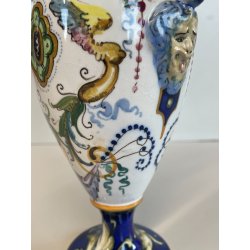 ANTICO PICCOLO VASO BIANSATO CERAMICA FIRMATO FAENZA DIPINTO COPPA EPOCA '900