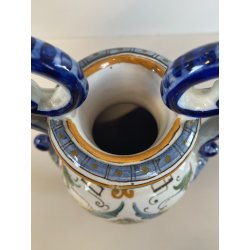 ANTICO PICCOLO VASO BIANSATO CERAMICA FIRMATO FAENZA DIPINTO COPPA EPOCA '900