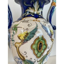 ANTICO PICCOLO VASO BIANSATO CERAMICA FIRMATO FAENZA DIPINTO COPPA EPOCA '900