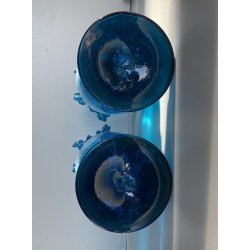 COPPIA VASI Mary Gregory VETRO TRASPARENTE BLU DECORO FIGURA SMALTO BIANCO 1880