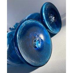 COPPIA VASI Mary Gregory VETRO TRASPARENTE BLU DECORO FIGURA SMALTO BIANCO 1880