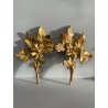 ANTICA COPPIA FREGI LEGNO DECORO FLOREALE FOGLIA ORO RAMAGE EPOCA 1800 H 31 CM