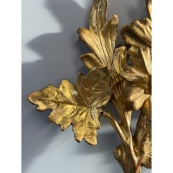 ANTICA COPPIA FREGI LEGNO DECORO FLOREALE FOGLIA ORO RAMAGE EPOCA 1800 H 31 CM