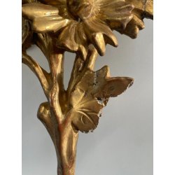 ANTICA COPPIA FREGI LEGNO DECORO FLOREALE FOGLIA ORO RAMAGE EPOCA 1800 H 31 CM