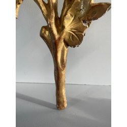 ANTICA COPPIA FREGI LEGNO DECORO FLOREALE FOGLIA ORO RAMAGE EPOCA 1800 H 31 CM