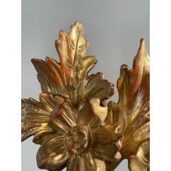 ANTICA COPPIA FREGI LEGNO DECORO FLOREALE FOGLIA ORO RAMAGE EPOCA 1800 H 31 CM