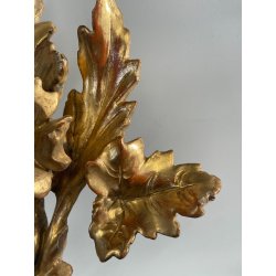 ANTICA COPPIA FREGI LEGNO DECORO FLOREALE FOGLIA ORO RAMAGE EPOCA 1800 H 31 CM