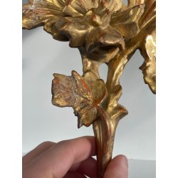 ANTICA COPPIA FREGI LEGNO DECORO FLOREALE FOGLIA ORO RAMAGE EPOCA 1800 H 31 CM