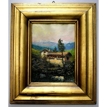 COPPIA ANTICO QUADRO DIPINTO OLIO A.Franzoni PAESAGGIO RURALE BAITA MILANO COMO