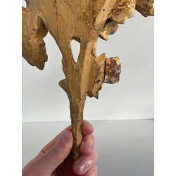 ANTICA COPPIA FREGI LEGNO DECORO FLOREALE FOGLIA ORO RAMAGE EPOCA 1800 H 31 CM