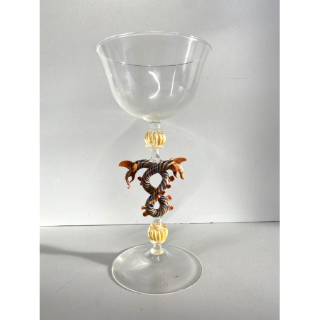 CALICE TIPETTO VENEZIANO LAVORATO DECORO DRAGHI SFERE AVVENTURINA ORO META' '900
